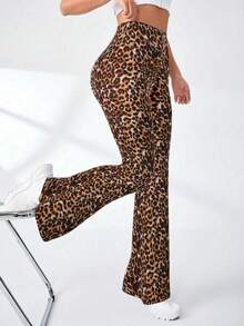 Women Leopard Pattern Slim Fit Flared Pants High Waist Seamless Wide Leg Leopard Print Sports Trousers Gym Yoga Lift Buttocks Exercise Leggings Breathable Comfort Suitable For Daily Leisure Activities Such As Dancing And Yoga Four Seasons Daily Women's Clothing