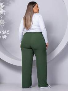 Wide Leg Plus Size Trousers - Army Green - View 5