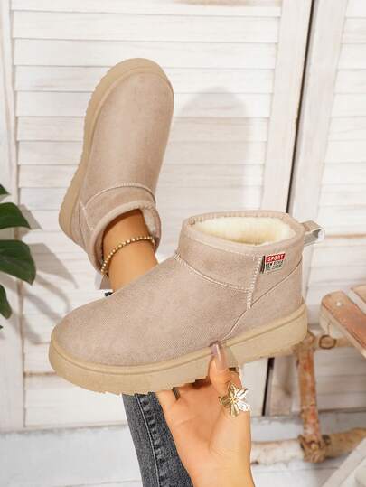 Women's Retro Elegant Solid Color Outdoor Fleece Snow Boots, Thick Sole Anti-Slip Ankle Boots, Warm And Cold-Proof, Winter New Thick And Warm Anti-Freeze Snow Boots, Waterproof Anti-Slip Comfortable Snow Boots, Unisex Design, Outdoor Anti-Slip Comfortable Shoes With Thick Flat Soles Winter Slippers