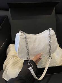 女士日常携带花卉拉链腋下单肩包 - 白色 - 查看 7