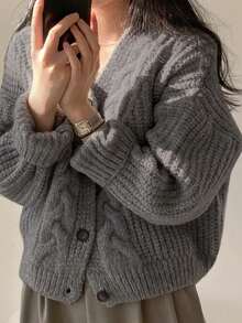 JIANHU 女式复古粗针织开衫，秋冬季 - 正面纽扣，长袖，非常适合情人节及其他场合