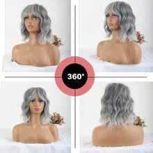 Ombre Gray Wig Toppers For Thinning Curly Hair Toppers For Women With Bangs Heat Friendly Hairpiece For Women,Synthetic Topper For Thin Hair, Daily Wear Short Style, Natural Coverage - 1B/gray - 查看 7