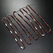 1 件复古波西米亚天然石项链，夏季珠宝，带棕色椰子壳和木珠，男士配饰