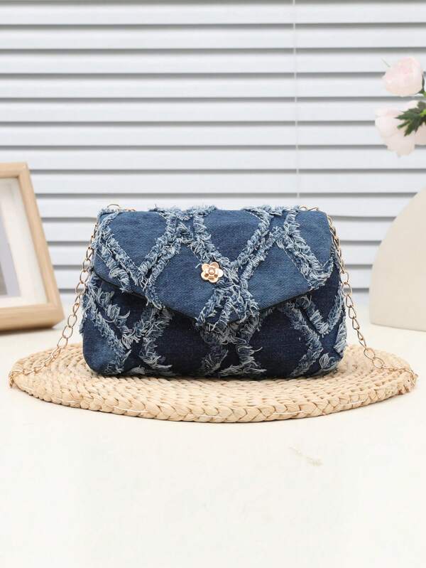 Solid Color Denim Effect Chain Shoulder Bag, New Spring/Summer European And American Women Bag, Versatile Bag, Wholesale Niche Shoulder Diagonal Cute Small Square Bag, Fashion Sweet Lady Shoulder Bag