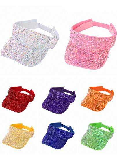 1 chiếc mũ lưỡi trai rộng vành đính đá lấp lánh, chất lượng cao, thích hợp cho du lịch hè, nghỉ mát, nhẹ, màu trơn, hoàn hảo cho sử dụng hàng ngày, đi biển, làm mũ.