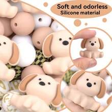 5/25pcs Cute 3D Puppy Silicone Beads DIY Jewelry Making - Animal Themed Decorative Pendants With Plaid And Paw Print Patterns, Suitable For Bracelets, Necklaces And Crafts - Puppy Series - View 2