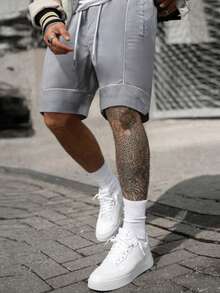 1pc Men Shorts, Loose, Casual, Versatile, Light Gray, Spring/Summer/Autumn