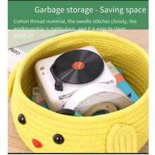 1pc Cartoon Woven Snack Storage Box With Lid, Cute Entryway Organizer Basket For Women Storage Organizer Travel Essentials Back To School Dormitory Storage