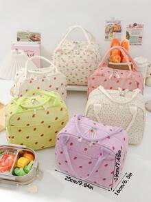 1 Piece Strawberry Corduroy Large Capacity Insulated Lunch Box Portable Lunch Tote Bag Lunch Bag Outdoor Picnic Essential Picnic Bag Food Storage Bag Portable Travel Picnic Bag Printed Pattern Insulated Lunch Bag Multi-Functional Lunch Bag Lunch Bag For Women Cooler Bag Lunch Box For School - Multicolor - View 10