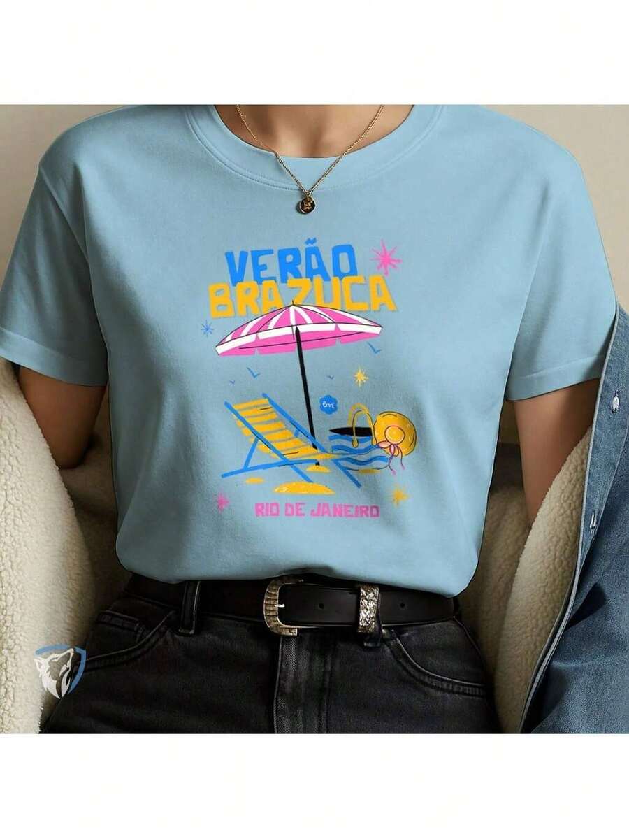 Creative Summer T-Shirt | Light Print With Exclusive Style - Baby Blue - View 1
