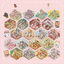 Un album di adesivi, serie Sunshine Town, libretto di scene in miniatura, album di adesivi per decorazione paesaggistica fai-da-te con case di cartoni animati 3D, accessori decorativi in carta fai-da-te, adesivi per quaderni adatti a varie scene, cover per telefono, adesivi per tazze, adesivi per album di ritagli e diari