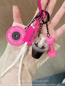 迷你冰咖啡哑铃壶铃编织绳钥匙扣吊坠包饰，适合健身爱好者、汽车配件、女士钥匙扣、包饰 - 彩色 - 查看 1