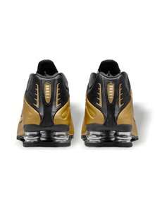 Shox R4 男式运动鞋，未来主义合成鞋面，带有压缩后跟柱，提供稳定性和弹性 AR3565-005