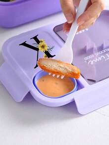 1pc Customizable Fantasy Pattern & Artistic Text Bento Box, Made Of High-Quality PP Material With 3 Compartments And Utensils, Portable, Minimalist, Waterproof, Tight-Sealing, Leak-Proof, Large Capacity, Suitable For Office Workers And College Daily Lunch Box - Multicolor - View 8