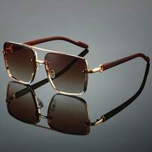 1 Pair Of Unisex Square Fashion Sunglasses, Unique Double Bridge Design, Retro Wood Grain Texture, Light Luxury Style - UV400, Suitable For Daily Wear, Driving, Traveling, Street Photography, And Holiday Gifts, Summer Beach Essentials - Trà Gradient Vàng - Xem 10