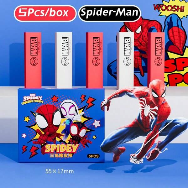 Marvel 5pcs Marvel Spider-Man Triangle Eraser Is Clean, Easy To Wipe, And Has Little Ruff. It's A Cute Cartoon Colorful Eraser And A Student Stationery Item