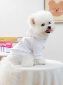 1pc Pet Clothes, Dog/Cat Costume, Small Dog/Puppy Apparel, Cute Happy Puppy/Kitten Outfit, Small Dog Autumn/Winter Warm Comfortable Astronaut Hoodie - White Dog - White - View 2