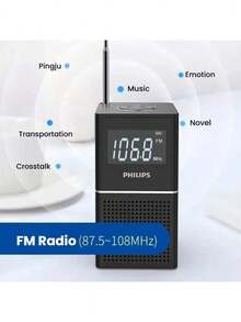 PHILIPS TAR2568 床頭鬧鐘音響，藍牙音箱輕鬆連接，兼具收音機功能，可插U盤 / TF 卡，家用宿舍便攜好物 - 黑色 - 查看 3