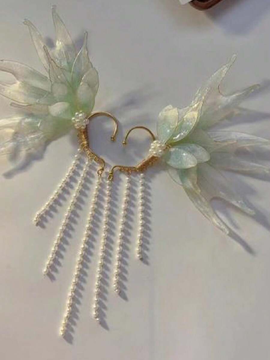 Women Fairy Ear Cuffs Beautiful Clip-On Mermaid Earrings Fashion Ear Cuffs Cosplay Accessories - Màu xanh lá cây đậm - Xem 1