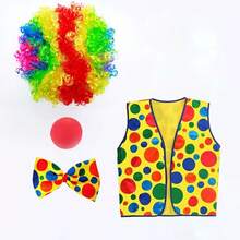 Accesorios de disfraz de payaso: peluca, zapatos, máscara, corbata, chaleco, abanico de pelo explosivo de colores para fiestas