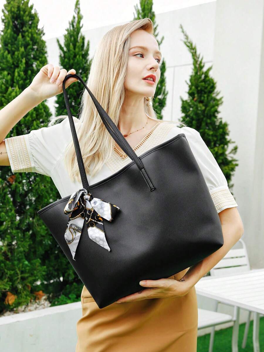 黑色大容量围巾装饰手提包