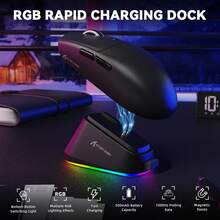 ATTACK SHARK G3PRO 无线游戏鼠标，带 RGB 充电底座，支持 2.4G 无线/USB-C 有线/蓝牙三种连接模式，搭载 PAW3311 光学传感器，1K 轮询率，25K DPI 可调，500mAh 电池，超轻 59g 鼠标，圣诞礼物、节日礼物、年末礼物 - 黑/白/红 - 彩色 - 查看 14