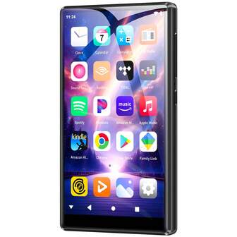 96GB MP3 Player With Bluetooth And Wi-Fi Support, Featuring A 5-Inch Touchscreen MP4 Music Player Compatible With Spotify, Audible, Music, And Deezer. It Includes Built-In Speakers, An FM Radio, Runs On Android 13.0, And Supports Up To 1TB Of Storage Space.