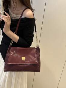 极简纯色链条斜挎包，拼布蛇皮纹女士手提包，高品质时尚单肩包，2025秋季新品