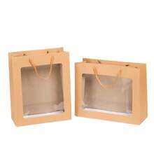 10个带窗口牛皮纸礼品袋，花店风格透明展示袋，珠宝手工包装材料，周年纪念礼品袋，DIY婚礼派对袋 - 彩色 - 查看 8