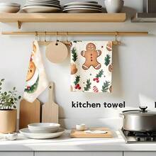 1set/2pcs/100pcs Christmas Gingerbread Man Pattern Kitchen Towels And Dish Towels, Suitable For Interior Decoration In Restaurants, Kitchens, Bathrooms, Party Decorations, Can Be Given As Holiday Gifts - Multicolor - View 7