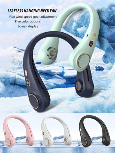 Ventilateur de cou portable, ventilateur sans lame, affichage numérique, 5 vitesses réglables, convient pour l'intérieur/l'extérieur, ventilateur de cou pour sports d'extérieur, essentiel pour les vacances, les choix de printemps et d'été, les cadeaux de demoiselle d'honneur, la chambre, la décoration de chambre, la plage, les voyages, pour les hommes, pour les femmes, les vacances