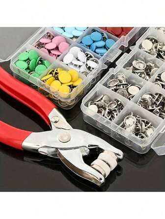 402pcs Colorful 5-Prong Press Studs, Stainless Steel Snap Buttons Kit With Plier, For Sewing, DIY Crafts, Clothing, Hats, Bags, With Storage Box For Sewing Supplies (Random Mixed Colors)