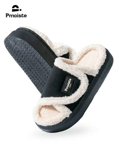Pmoiste 女士家居拖鞋 钩环防滑外底 记忆海绵 柔软舒适 简约设计 情侣拖鞋 黑色
