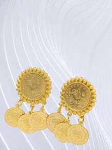 1 Pair Gold-Plated Brooch, Kurdish Turkish Bridal Costume Brooch, Luxury Jewelry For Arabic Ladies