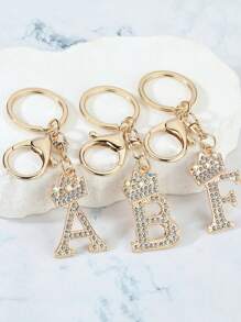 1 件休闲街头风格英文字母钥匙扣，带 26 个水钻字母，闪亮字母装饰钥匙扣，优雅的手提包、背包饰品，完美的礼物汽车配件可爱哥特 Y2k