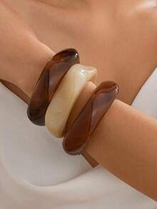 1pc/3pcs Exaggerated Resin Asymmetrical Semi-Transparent Design Personalized Bracelet - Multicolor - View 17