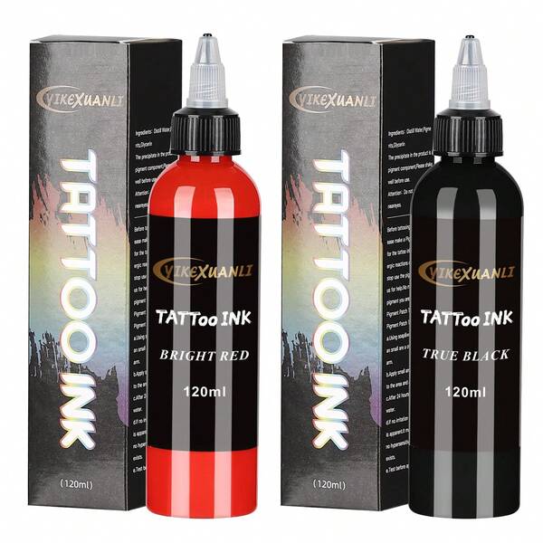 yikexuanli Black/Red Tattoo Ink, Permanent Solid Black For Outlining, Shading And Blending, Professional Grade, Vegan And Skin- Tattoo Ink