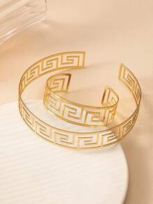 Set de 2 piezas de brazaletes y pulseras con textura geométrica de zigzag de metal dorado exagerado, adecuado para atuendos diarios, de fiesta y de vacaciones de mujeres - Amarillo Oro - Ver 2