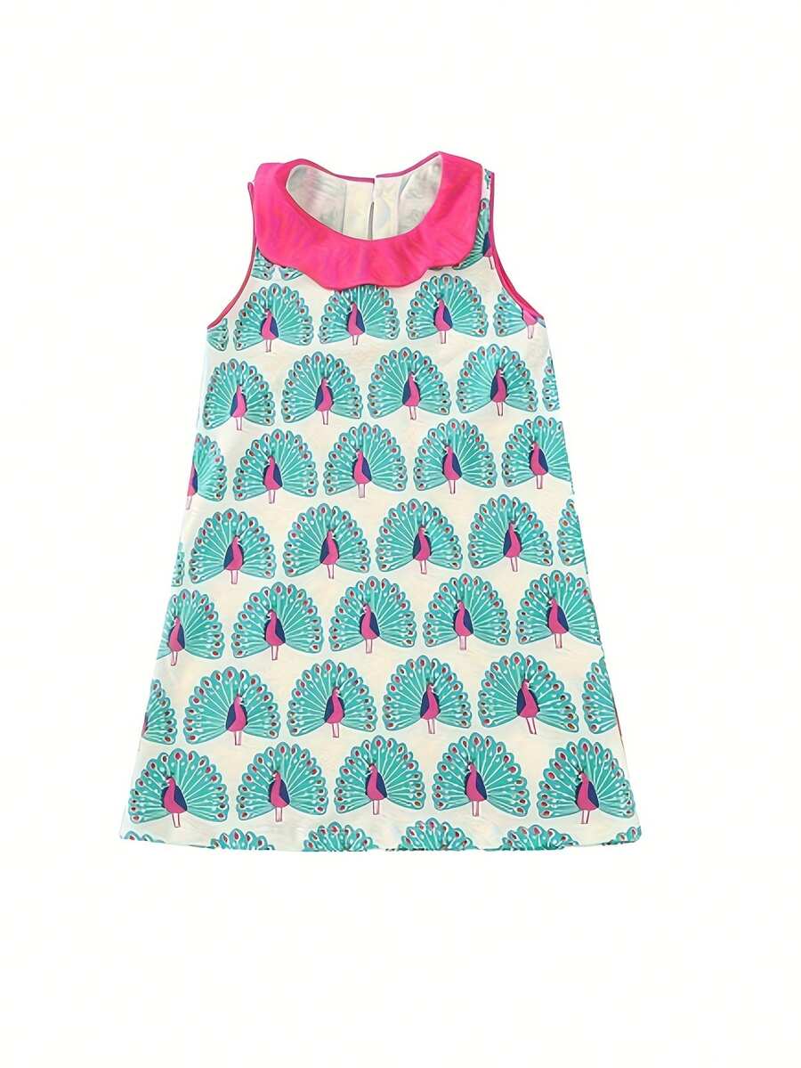 Summer Dress For Girls, Stylish Pure Cotton Sleeveless Random Printed Peacock Flower Children's Dress, Summer Baby Girl Princess Dress 2-8Y - Đen và trắng - Xem 1