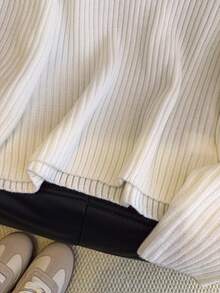 Jersey de punto acanalado de cuello alto de unicolor, suéter casual para mujer, para usar en casa, oficina, viajes, ropa de calle, fiesta, manga larga, ropa de oficina para mujer, blusas para mujer, festival, salir, top de ganchillo, otoño mujer, otoño, vuelta al colegio, todo blanco, concierto country