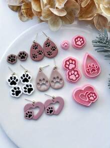 Animal Polymer Clay Cutters, Dog Paw Love Clay Earring Cutter For Polymer Clay Jewelry Making, Polymer Clay Stud Earring Stamp Making Tool, Clay Jewelry Making Kit, Clay Earring Molds, Made By PLA, DIY Earring Gift - Pink - View 3