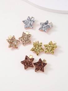 20件/套 女婴可爱闪亮亮片金银星星发夹，公主星小号BB夹，侧夹，鸭夹，刘海夹，日常发饰 - 彩色 - 查看 5