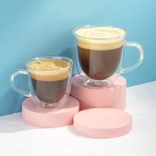 1-2-6 piezas Tazas de café de cristal de doble capa de 80ml con asa, set de tazas de café, set de tazas de té, con aislamiento térmico y resistencia a quemaduras. Adecuado para espresso y bolsitas de té. - Multicolor - Ver 10