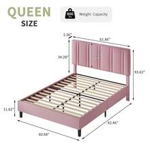 Twin/ Full/ Queen Size Bed Frame With Headboard, Modern Platform Bed Frame With Adjustable Headboard, No Box Spring Needed, Easy Assembly, Black/ Beige/ Pink/ Blue - 粉色 - 查看 9