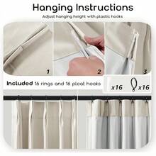White Greyish Blackout Curtains 96 Inches Long, Pinch Pleated Linen Blackout Curtains Bedroom 2 Panel Set, Home Decor - Warm Beige (Creamy Beige) - View 7