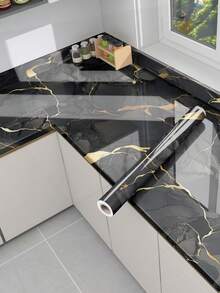 1 件黑色和金色光泽大理石图案自粘厨房贴纸，防水防油自粘墙贴，适用于炉灶、台面、瓷砖、橱柜、书桌、浴室梳妆台、大理石墙贴壁纸墙纸墙贴墙面装饰房间装饰壁纸贴纸墙卧室装饰厨房装饰家居装饰 - 黑金色 - 查看 14