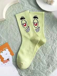 SpongeBob SquarePants 5双卡通人物印花船袜，可爱有趣的表情，如章鱼、海星，纯色舒适透气休闲情侣袜 - 彩色 - 查看 10