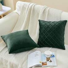 1pc Solid Color Cushion Cover Without Filler, Modern Dark Green Decorative Square Cushion Cover For Sofa - Dark Green - View 3