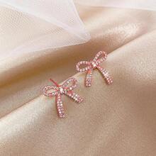 Bow Earrings For Women  Sparkly Rhinestone Chain Tassel Earrings Cute Ribbon Stud Earring Daily Party Jewerly Gifts Christmas Stocking Stuffers - A7: anting-anting pita merah - View 6