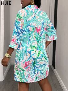 Couvre-maillot de plage imprimé tropical pour femmes - Tissu en polyester léger, motif floral vibrant, manches longues avec poche poitrine, idéal pour les vacances, les sorties d'été, les accessoires de plage et les cérémonies de remise des diplômes - couleur - Voir 5